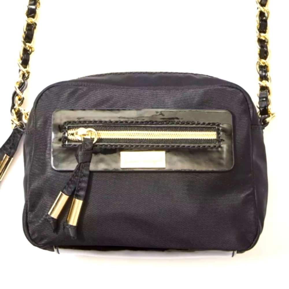 Lilly Pulitzer Liadan Matte Black Fabric Crossbody With Chain Strap Detail  NWT